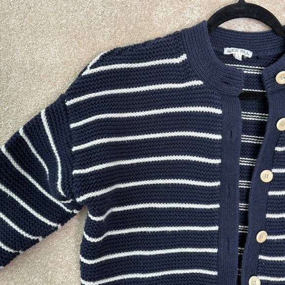 ALEX MILL Nico Chunky Stripe Cardigan Sweater Women's Large Cropped Oversized - Picture 3 of 10